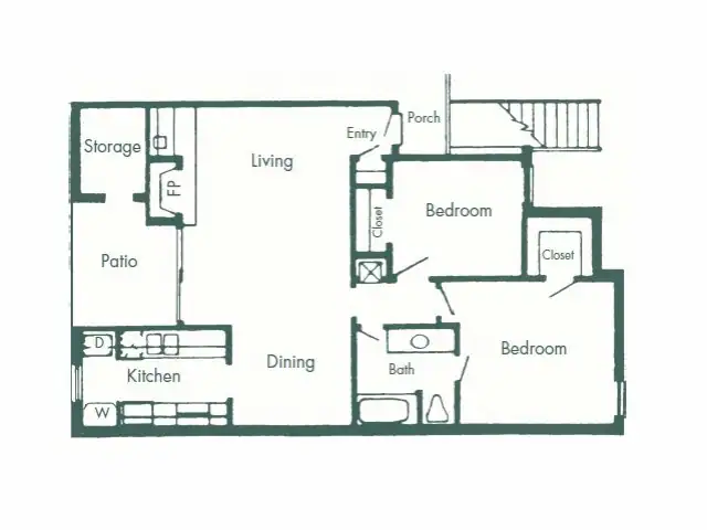 Two Bed One Bath Upgraded 0304 floor plan